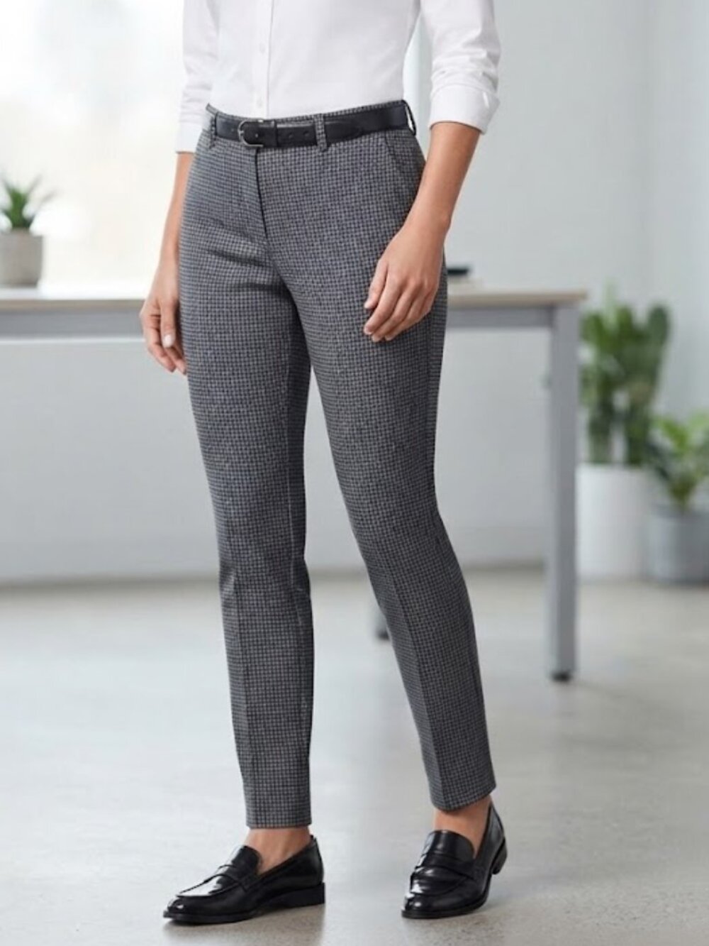 Karl Lagerfeld Paris Women's Size 14 Gray Houndstooth Tailored Pants Trousers